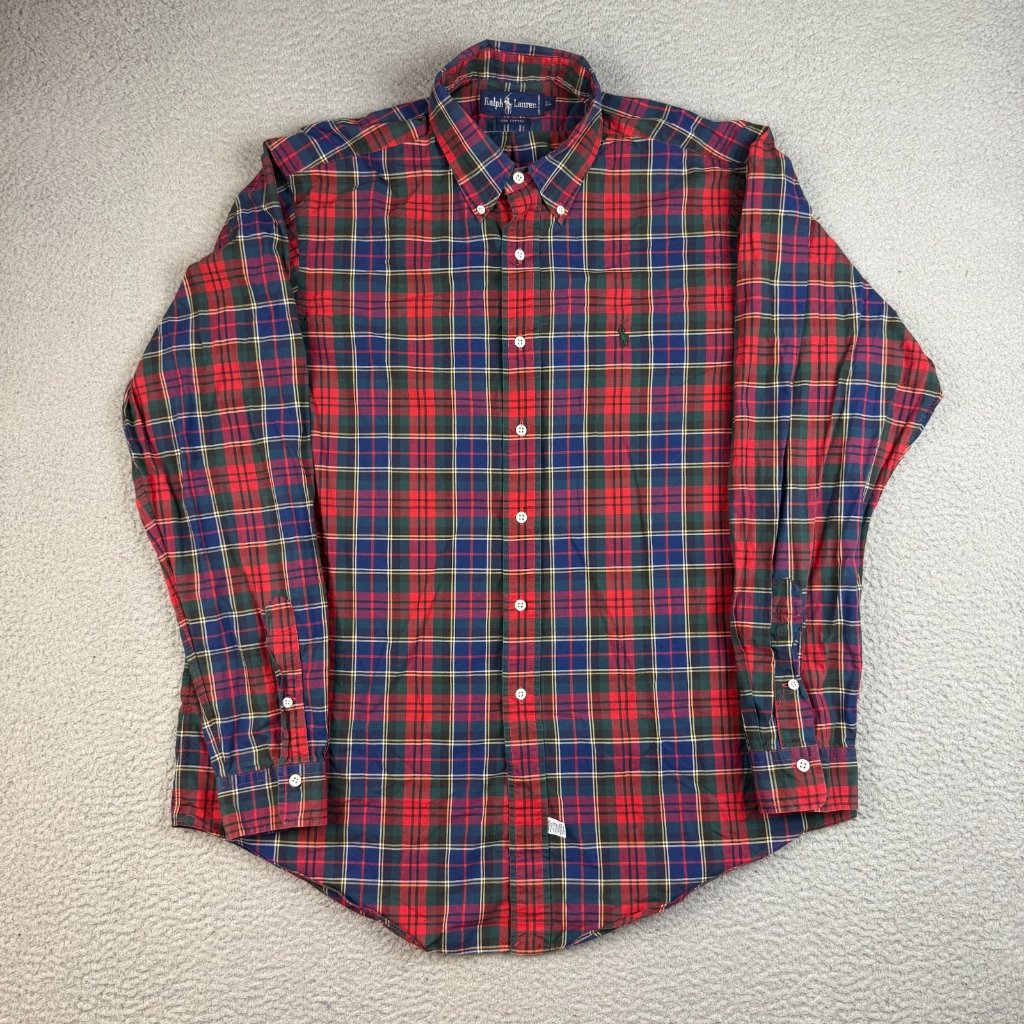 Ralph Lauren Shirt Mens Extra Large Blue Green Red Plaid Button Down Cotton